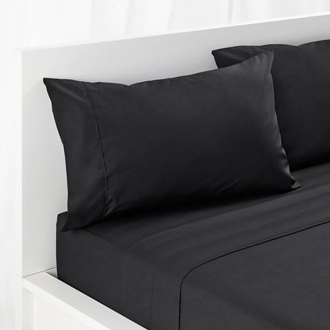 NJSR Textiles 600 Thread Count 100% Egyptian Cotton Italian Finish 1 Pc Fitted Sheet (+11 Inch) Pocket Length Three Quarter/Small Double, Black Solid