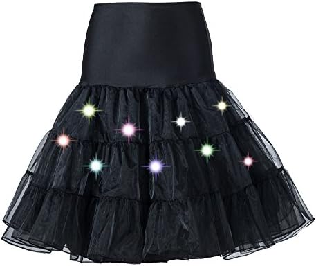 Tutu Skirt High Waist Sexy Tulle Petticoat Dance Performance Colorful LED Christmas Women Skirts (Black)