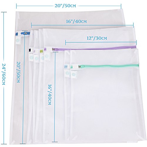 WanaPure 7Pcs Mesh Laundry Bags, Wash Bag - 1 Large, 4 Medium and 2 Small with Premium Zipper for Laundry, Hosiery, Blouse, Sweater, Lingerie, Underwear, Bra, Stocking, Travel Laundry Bags