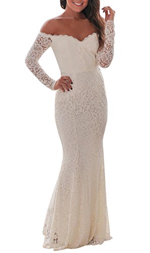 made2envy Crochet Off Shoulder Maxi Evening Party Dress (M, White) LC61847WM