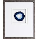 Madison Park, MP95G-0004 Solo arte de pared de ágata azul, panel con marco de vidrio, ágata natural, piedras de geoda de 4 pulgadas, decoración de sala de estar, azul, 14 x 17