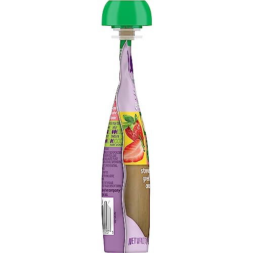 PLUM ORGANICS MIGHTY 4 ORGANIC TODDLER FOOD – STRAWBERRY, BANANA, GREEK YOGURT, KALE, AMARANTH, AND OAT – 4 OZ POUCH – ORGANIC FRUIT AND VEGETABLE TODDLER FOOD POUCH