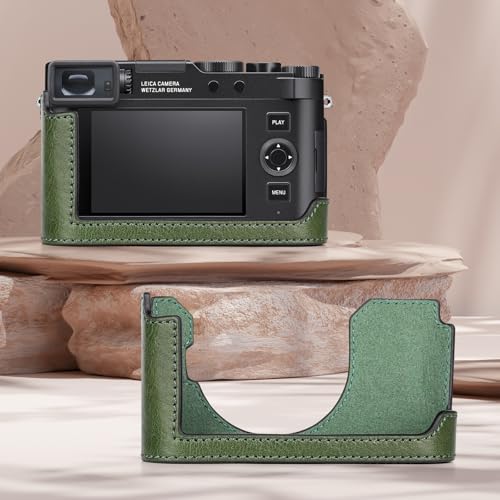Muziri Kinokoo Protective Case for Leica D-Lux 8, Genuine Leather Case, Retro Style, Bottom Opening, Hand Grip Design - Green