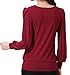 C2U Women Scoop Neck Pleated Front Long Sleeve Fitted Blouse Tops