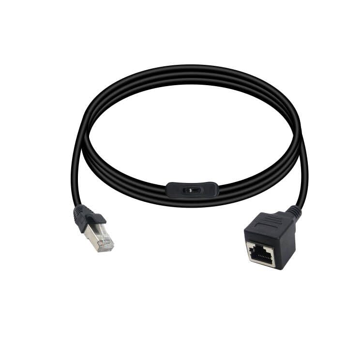 RIIEYOCA Cat6 Ethernet Patch Cable Switch On/Off RJ45 Male to Female High Speed Internet Network Cable LAN with Disconnect Switch, Black, 1M/3Feet