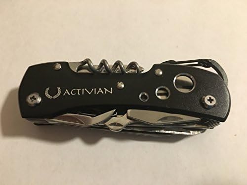 Black Multi-Function Swiss Style Army Knife by Activian. Stainless Steel. Great for Outoors, Rescue, Survival