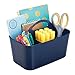 mDesign Plastic Small Office Storage Organizer Utility Tote Caddy with Handle for Cabinets, Desks, Workspaces - Holds Desktop Office Supplies, Pencils, Staplers Lumiere Collection, 2 Pack, Navy Blue