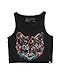 INTO THE AM Space Cat Loose Crop Tank Top Shirt (Black, One Size)