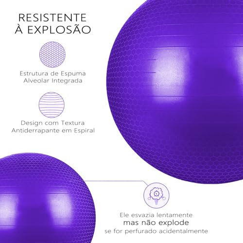 GODREAM Bola Pilates, Bola Fisioterapia, Bola Suiça, 55 cm, 65 cm, 75 cm, Anti estouro, Suporta até 300kg, Ideal para Gestante, Ginastica, Yoga, Academia e Pilates em casa, com Bomba