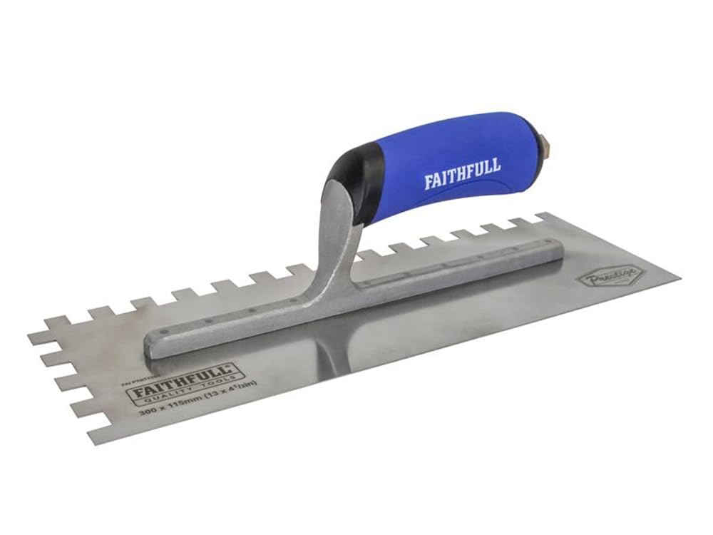 Faithfull FAIPTNT13SS Prestige Stainless Steel Notched (10 mm) Tiling Trowel 330 x 115 mm (13 Inch),Multi-Colour