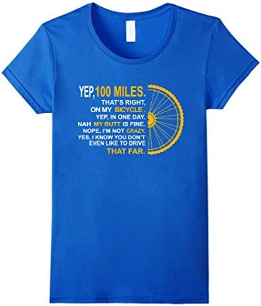 Womens YEP 100 MILES T-Shirt- BICYCLE T SHIRT Large Royal Blue
