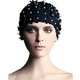 Patty and Fashion Design Ladies Long Hair Flowers Swim Cap ,Pack of 1 (Black)