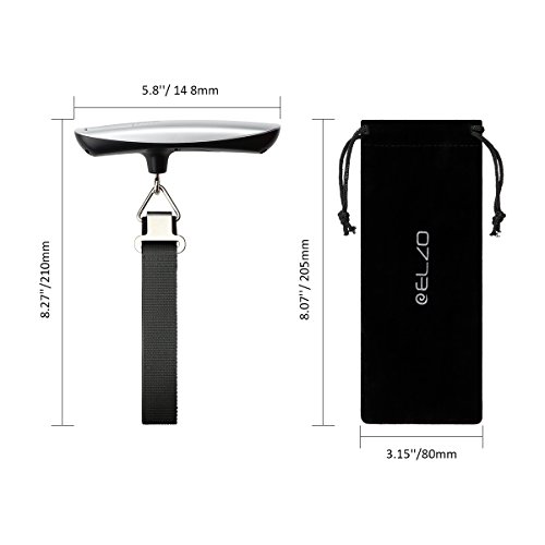 Elzo Digital Luggage Scale with Tape Measure for Travel Baggage Weight & Dimension Measurement, Velvet Carry Protective Bag and CR2032 Lithium Included (Silver)