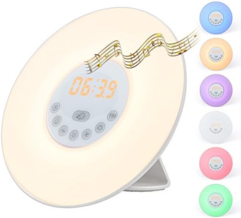 Minifiss Sunrise Alarm Clock With Wake Up Light, Simulation Dusk Fading Night Light with Nature Sounds, FM Radio, Touch Control and USB Charger