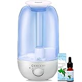 Ultrasonic Cool Mist AROMA Humidifier w/NIGHTLIGHT and Essential Oil Set - Best Aromatherapy Humidifiers for Bedroom, Living Room, Office and House | Quiet Operation, Safe for Baby - 2,4L - GENIANI