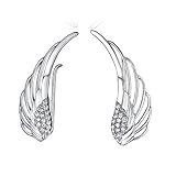 .925 Sterling Silver CZ Ear Crawlers Angel Wings Earrings