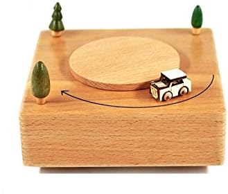 TOUYOUIOPNG Home Decorative Collectibles, Wooden Square Shape Base Music Box Base and Mini Car-Small