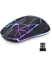 Rii Wireless Mouse RM200, RGB LED Lights Rechargeable Optical Mouse,Computer Mice,3 Adjustable DPI Mice,6 Buttons with USB Nano Receiver for PC,Laptop,Computer,MacBook