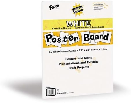 50 Sheets of White Poster Board Card - Super Value (Railroad Board, Mounting Board)