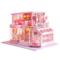 S WIDEN ELECTRIC DIY Dollhouse Miniature Kit, DIY Cottage Villa with Music, Pink House Cute Room with Furniture, Handmade Craft Gift for Christmas Birthday