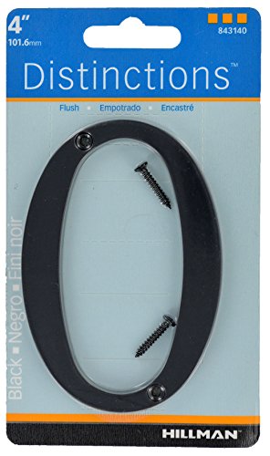Distinctions by Hillman 843140 4-Inch Flush-Mount Black House Number 0