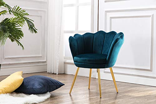 Kmax Living Room Chair, Mid Century Modern Retro Leisure Velvet Accent Chair with Golden Metal Legs, Vanity Chair for Bedroom Dresser, Upholstered Guest Chair - Blue Green