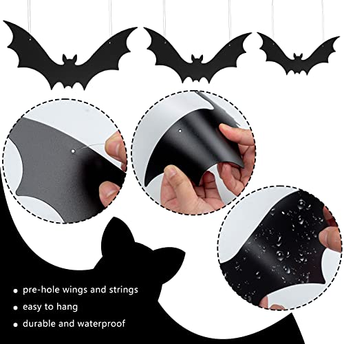 HiPatio Halloween Plastic Bats, 12PCS Black Hanging Bats Lifelike Spooky Bats for Prank Jokes Halloween Party Wall Window Decorations