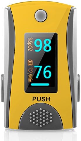 Fingertip Pulse Oximeter Oximetry Blood Oxygen Saturation Monitor with carrying batteries and lanyard (Yellow) …