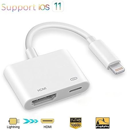 Lightning to HDMI Cable, Lightning Digital AV Adapter with Power Supply Port for 1080P HD TV Monitor Projector for Select iPhone, iPad and iPod Model