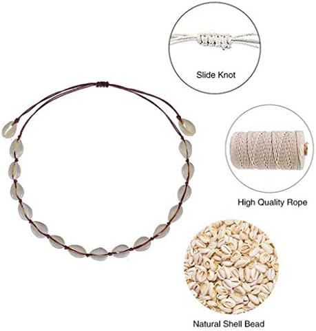 Yaseking White Shell Necklace, Women Bohemian Vintage Adjustable Brown Rope Beach Seashell Choker(Brown)