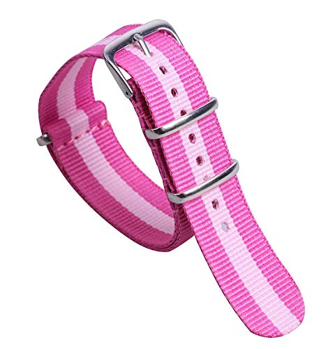 BGRFEB 20mm Multicolor Elegant Fashion Nylon NATO Style Watch Straps Bands Replacements for Men Women (Color : Dark Pink/Light Pink/Dark Pink)