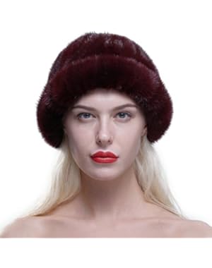 Women's Genuine Mink Fur Roller Hat Cap with Mink Top Multicolor