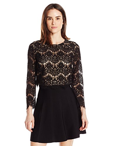 Eliza J Women's Lace Top with Long Sleeves, Black 10