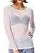 Kate Kasin Women's Long Sleeve Mesh Top, Sexy Sheer Blouse, Bussiness Casual Layering Shirts Ivory XL