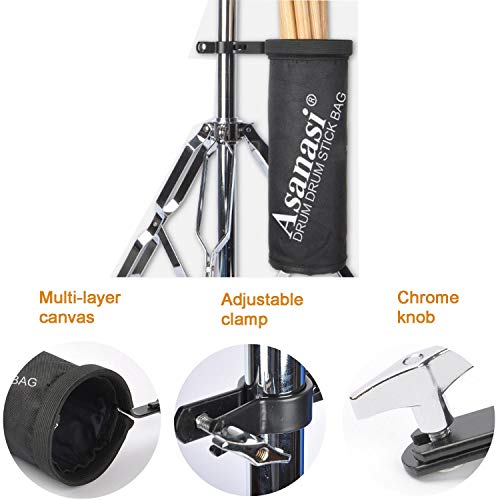 Drumstick Holder and Bag Portable Case Pocket Waterproof for Drum Sticks Mallet Brush Set with Adjustable Clamp, Black