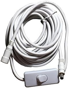 Hanvex HSX20W 20 ft 18AWG 2.1mm x 5.5mm DC Power Supply Extension Cable with Inline Switch, Heavy Duty, White, for LED Light Strip and Signage