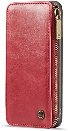iPhone XS Max Wallet Case, YiMiky PU Leather Case with Card Slots Zipper Wallet Case Detachable Retro Vintage Smart Wallet Billfold Magnetic Phone Sleeve Protective Case for iPhone XS Max - Red
