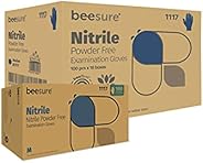 BeeSure BE1116case Powder Free Exam Gloves, Nitrile, BeadedCuff, Small, Blue (Pack of 1000)