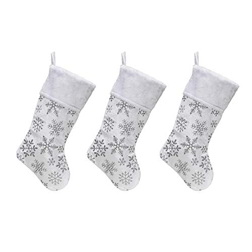 White Velvet Christmas Stockings - 3-Pack of 21 inch Holiday Stockings with Festive Glitter Snowflakes and Faux Fur Cuff - Thumbnail 5