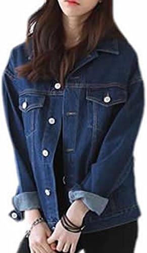 Ebind Womens Fashion Boyfriend Loose Solid Denim Jackets dark blue XXL