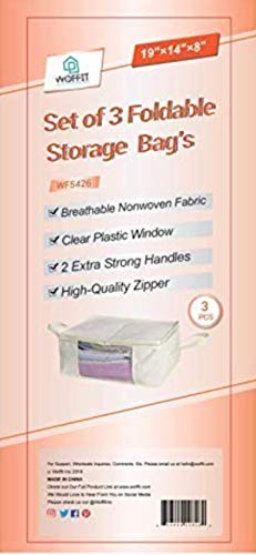 Woffit Foldable Storage Bag Organizers, Large Clear Window & Carry Handles, Great for Clothes, Blankets, Towels, Winter & Summer Clothing, Closets, Bedrooms, Under Bed & More (Large) - Thumbnail 5
