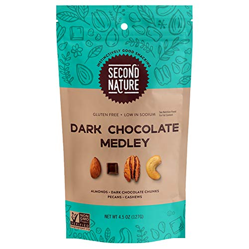 Second Nature Dark Chocolate Medley Trail Mix, 4.5 oz. Resealable Pouch (Pack of 12) – Certified Gluten-Free Snack – Dark Chocolate and Nut Trail Mix Ideal for Quick Travel Snacks (1107-CP12)