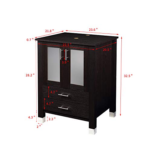 24 inch Bathroom Vanity and Vessel Sink with Vanity Mirror,Modern MDF Cabinet w/Sink Faucet &Drain set