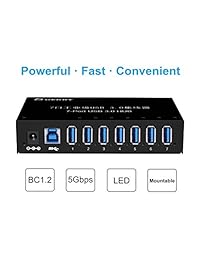 USB 3.0 Hub, carcasa de metal 7 puertos USB 3.0 Hub con 12 V 3 A adaptador de alimentación y 3.3 ft USB 3.0 Cable Type a
