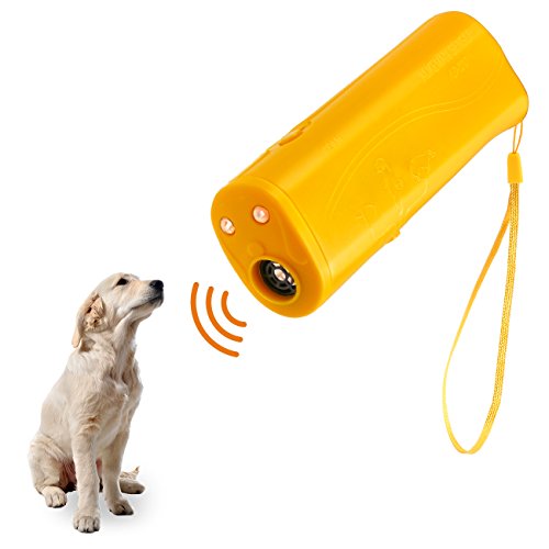 Handheld Dog Repellent, Dog Bark Control Device Dog Training Device with LED Flashlight Yellow