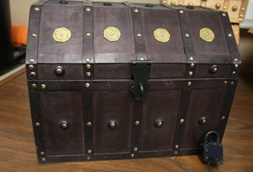 Well Pack Box Treasure Chest Pirate 16"x 12"x 12" Lock Skeleton Keys Doubloon Accents in Antique Cherry Stain (Extra Large) - Thumbnail 4