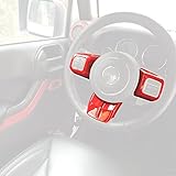 MOEBULB Interior Steering Wheel Cover Trim for 2011-2017 Jeep Wrangler JK Sahara Rubicon & Compass & Patriot (3pcs, Red)