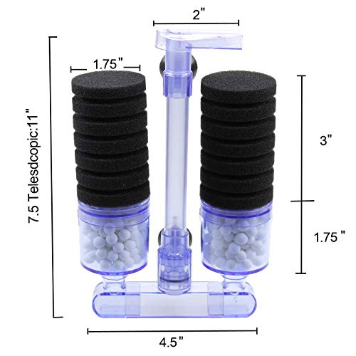 AQUANEAT Double Bio Sponge Filter, Quiet Aquarium Filter With Ceramic