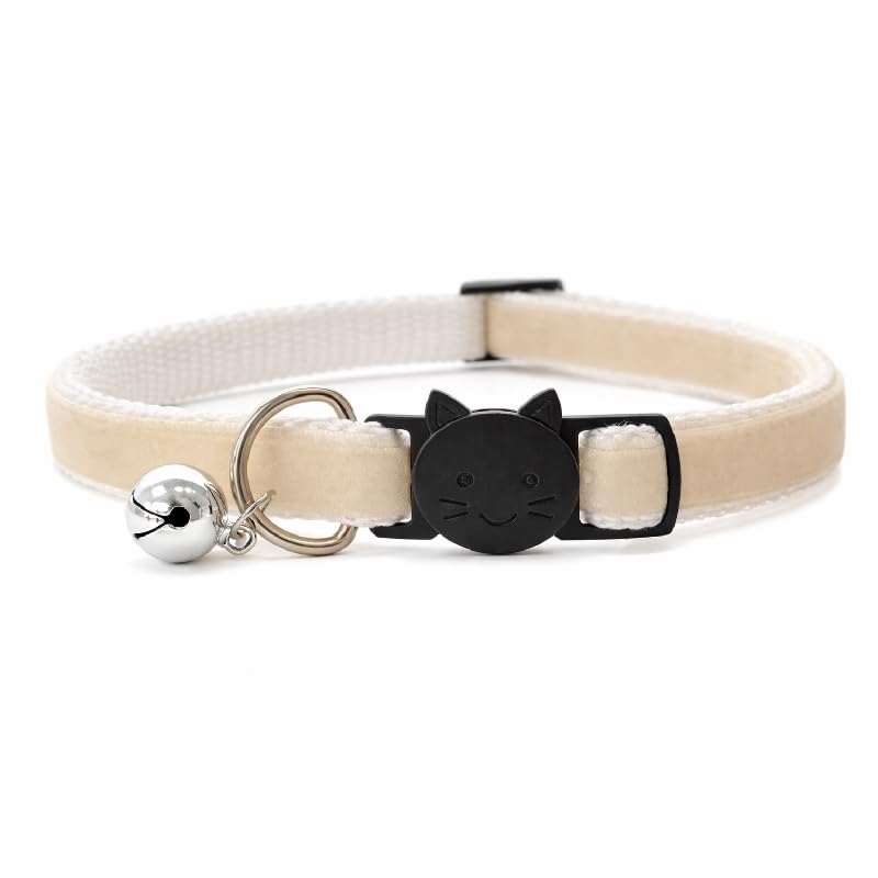 Velvet Cat Collars with Bell | Quick Safety Release Breakaway Buckle | Handmade in the UK | Available in Cat & Kitten Size | Cream Velvet — image 1
