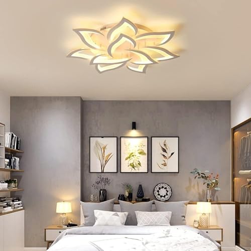 Moonm Dimmable Chandelier 3000K-6000K, LED Ceiling Light 10 Petals | living room chandelier 60W, led chandelier, ceiling light led ceiling dimmable for living room bedroom dining room